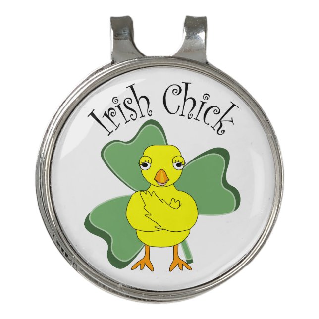 Irish Chick Text Shamrock Golf Hat Clip (Front)