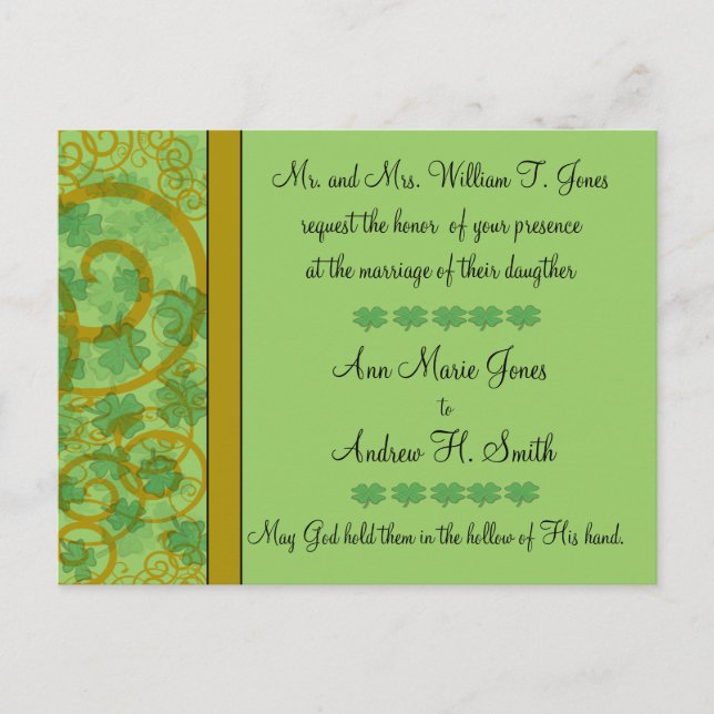 Irish Christian Wedding Invitation Blue Green (Front)