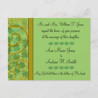 Irish Christian Wedding Invitation Blue Green Postcard