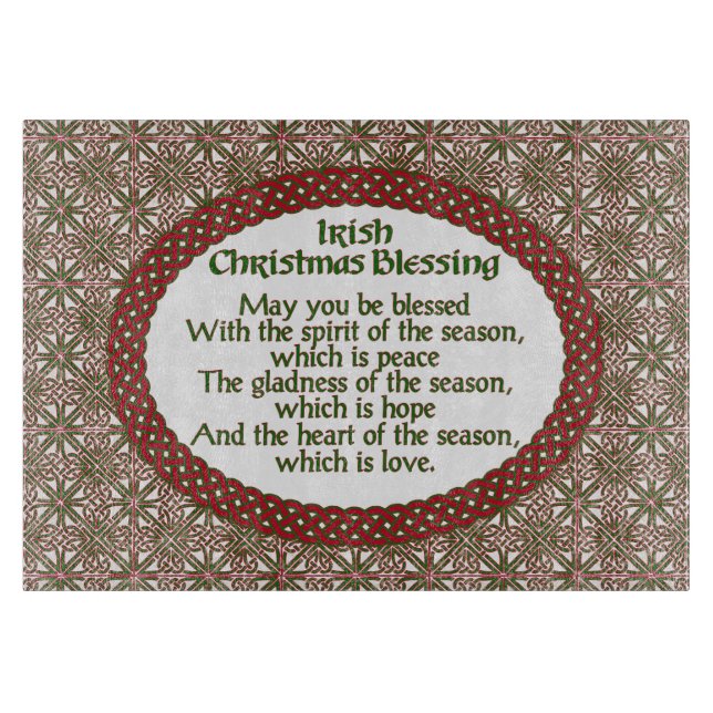 Irish Christmas Blessing, Red Green Celtic Holiday Cutting Board (Front)