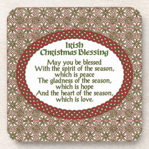 Irish Christmas Blessing, Red Green Celtic Holiday Drink Coaster