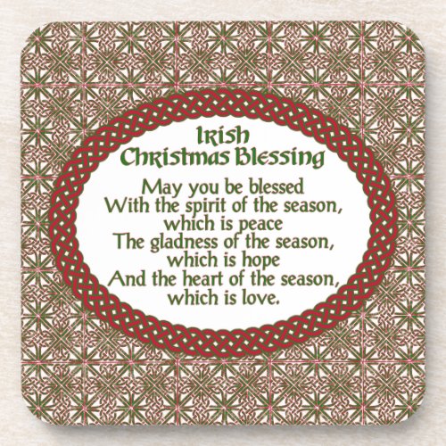 Irish Christmas Blessing Red Green Celtic Holiday Drink Coaster