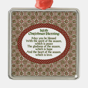 Irish Christmas Blessing, Red Green Celtic Holiday Metal Ornament
