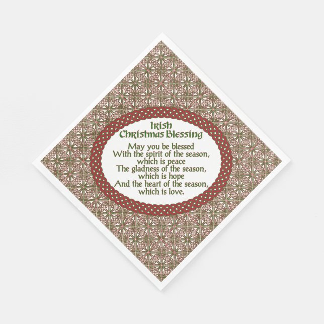Irish Christmas Blessing, Red Green Celtic Holiday Paper Napkins (Corner)