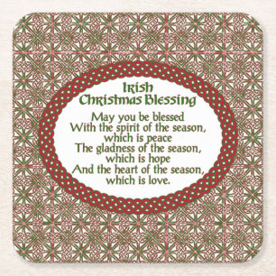 Irish Christmas Blessing, Red Green Celtic Holiday Square Paper Coaster