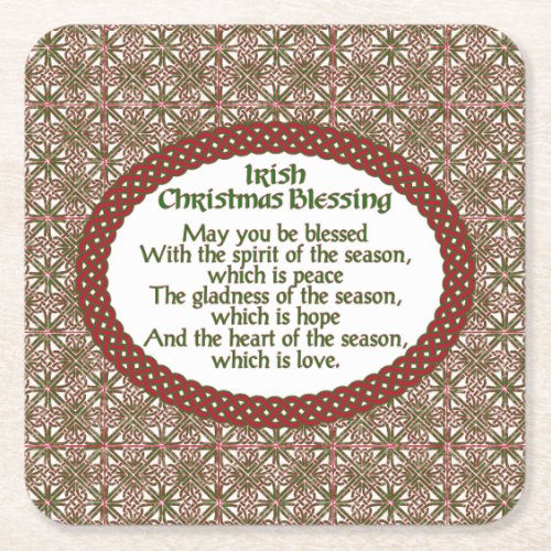 Irish Christmas Blessing Red Green Celtic Holiday Square Paper Coaster