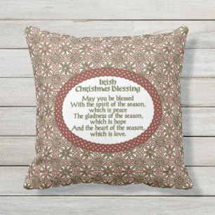 Irish Christmas Blessing, Red Green Celtic Holiday Throw Pillow
