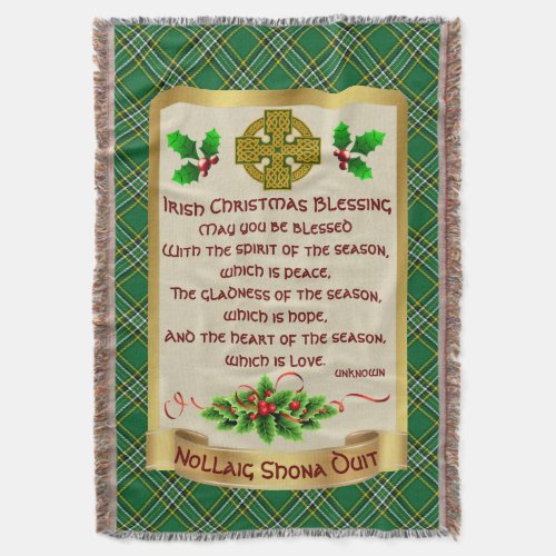 Irish Christmas Blessing wIrish National Tartan Throw Blanket