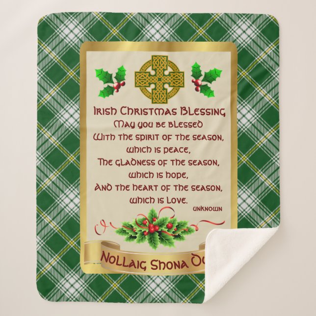Irish Christmas Blessing w/St. Patrick Tartan Sherpa Blanket (Front)