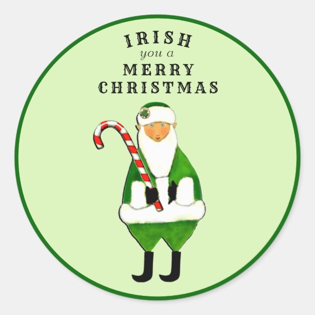 Irish Christmas Holiday Humor Classic Round Sticker (Front)