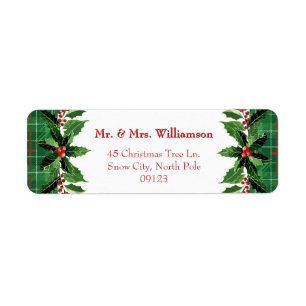 Irish Christmas Plaid and Holly Green Return Label