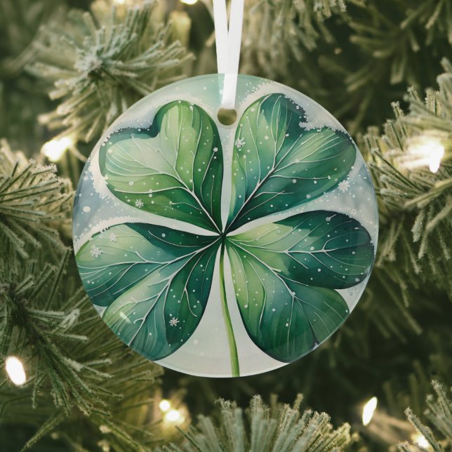Irish Christmas Shamrock Glass Ornament (Insitu)