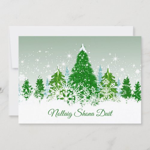 Irish Christmas snowy green fir trees Holiday Card
