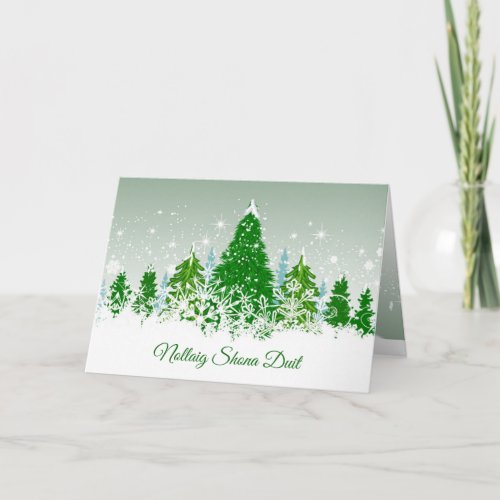 Irish Christmas snowy green fir trees Holiday Card