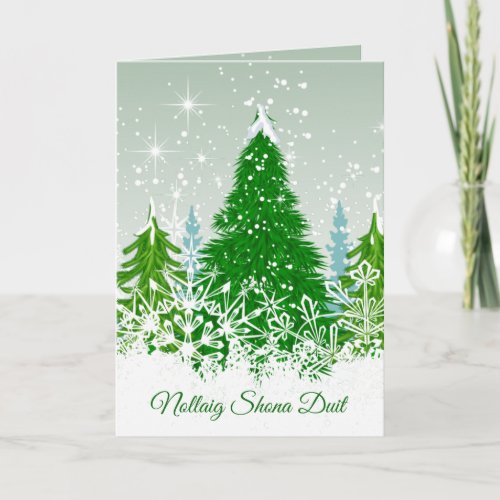 Irish Christmas snowy green fir trees Holiday Card