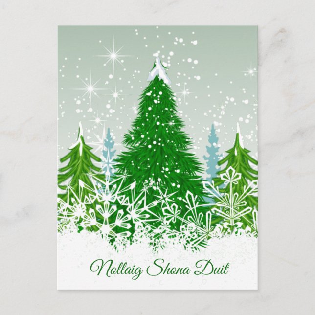 Irish Christmas, snowy green fir trees Holiday Postcard (Front)