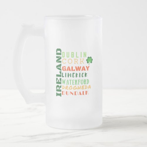 Irish Cities Subway Art Frosted Glass Beer Mug