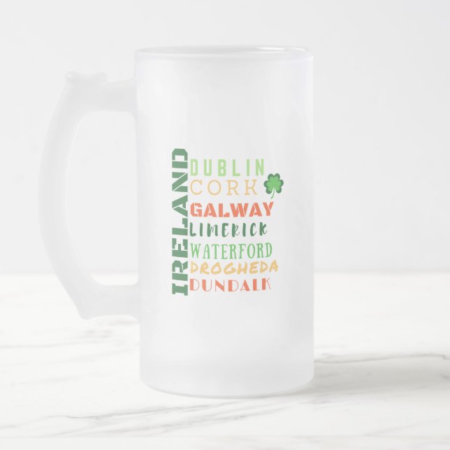 Irish Cities Subway Art Frosted Glass Beer Mug (Left)