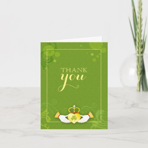 Irish Claddagh Heart Green Wedding Thank You Card