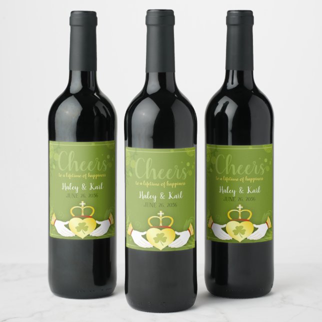 Irish Claddagh Heart Wedding Wine Label (Bottles)