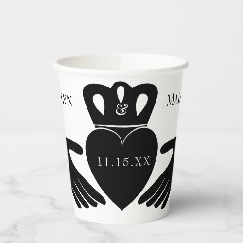 Irish Claddagh Ring Black and White Wedding Paper Cups