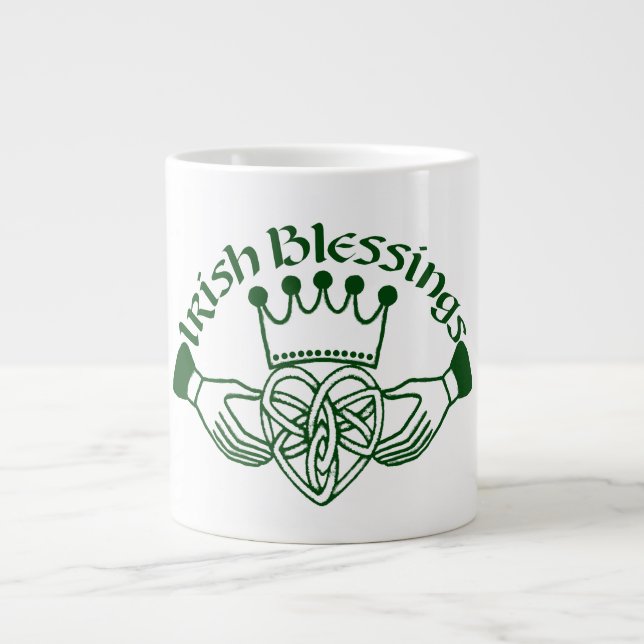 Irish Claddagh Ring Celtic Heart Blessings Giant Coffee Mug (Front)