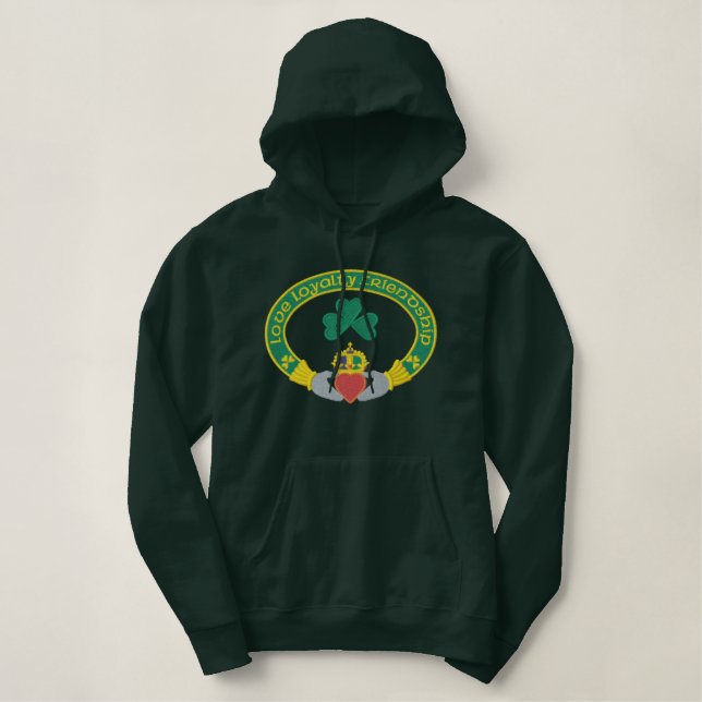 Irish Claddagh Ring Embroidered Hoodie (Design Front)