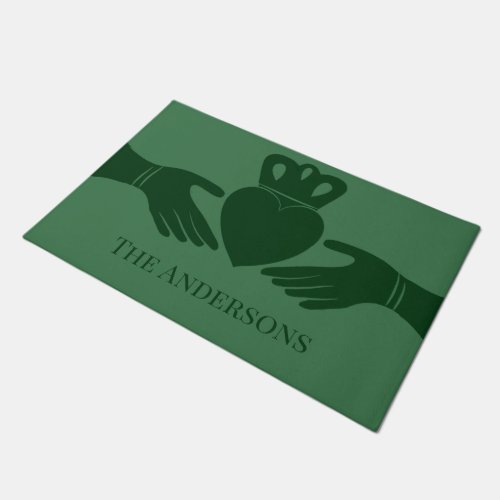 Irish Claddagh Ring Graphic Green Personalized Doormat