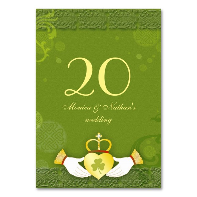 Irish Claddagh Ring Green Wedding Table Numbers (Front)
