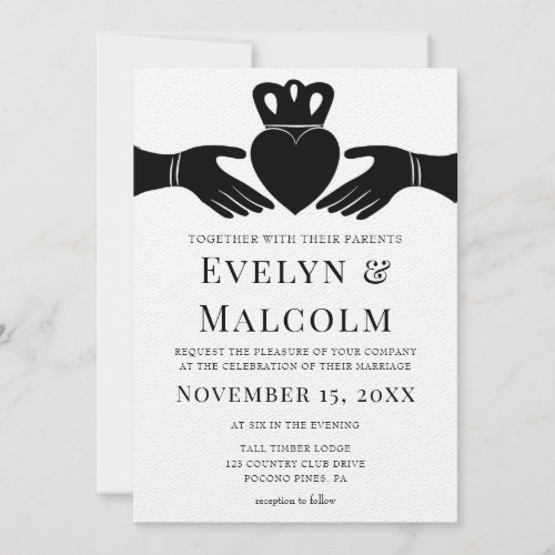 Irish Claddagh Ring Simple Black and White Wedding Invitation