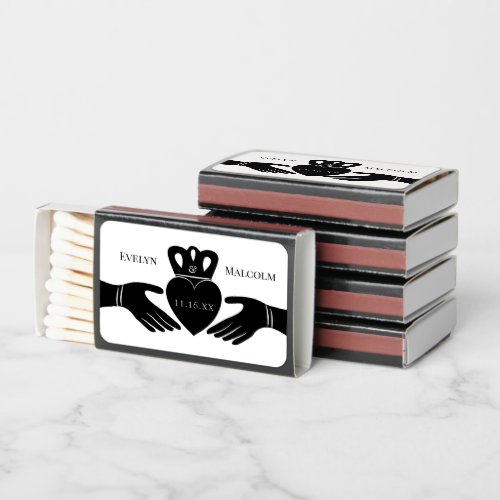 Irish Claddagh Ring Simple Black and White Wedding Matchboxes