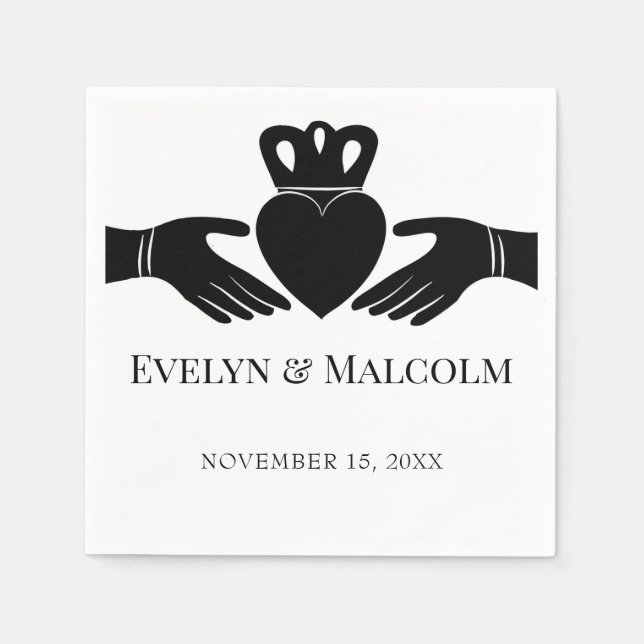 Irish Claddagh Ring Simple Black and White Wedding Napkins (Front)
