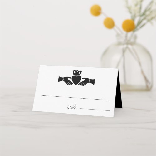 Irish Claddagh Ring Simple Black and White Wedding Place Card