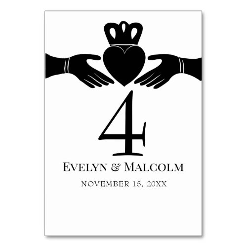 Irish Claddagh Ring Simple Black and White Wedding Table Number