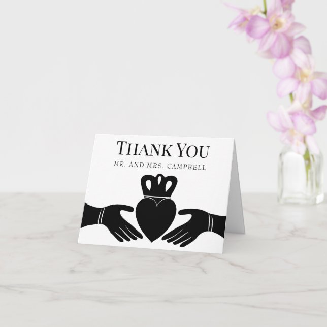 Irish Claddagh Ring Simple Black, White Thank You  Card (Orchid)