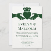 Irish Claddagh Ring Simple Graphic Green Wedding Invitation (Front)