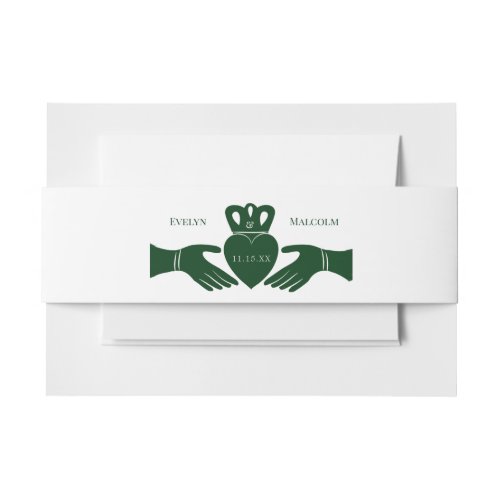 Irish Claddagh Ring Simple Graphic Green Wedding Invitation Belly Band
