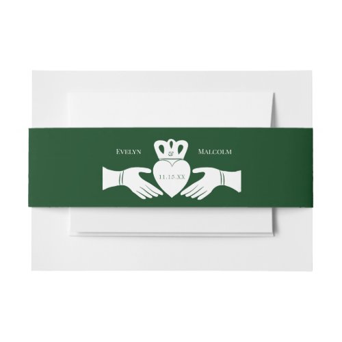 Irish Claddagh Ring Simple Graphic Green Wedding Invitation Belly Band
