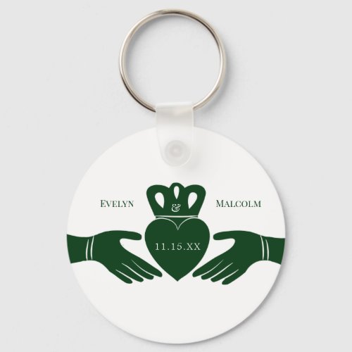 Irish Claddagh Ring Simple Graphic Green Wedding Keychain
