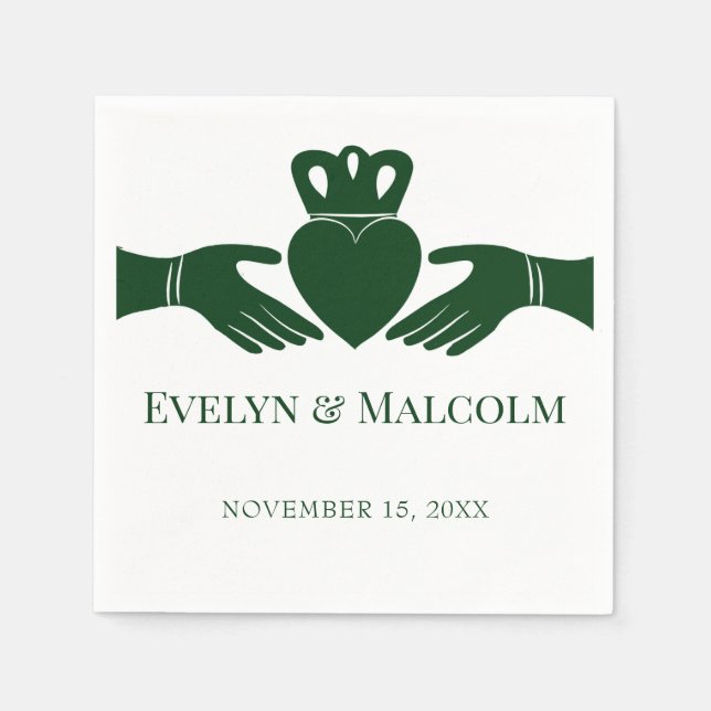 Irish Claddagh Ring Simple Graphic Green Wedding Napkins (Front)