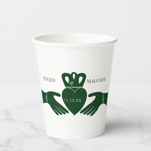 Irish Claddagh Ring Simple Graphic Green Wedding Paper Cups