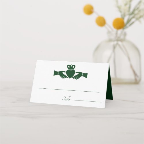 Irish Claddagh Ring Simple Graphic Green Wedding Place Card