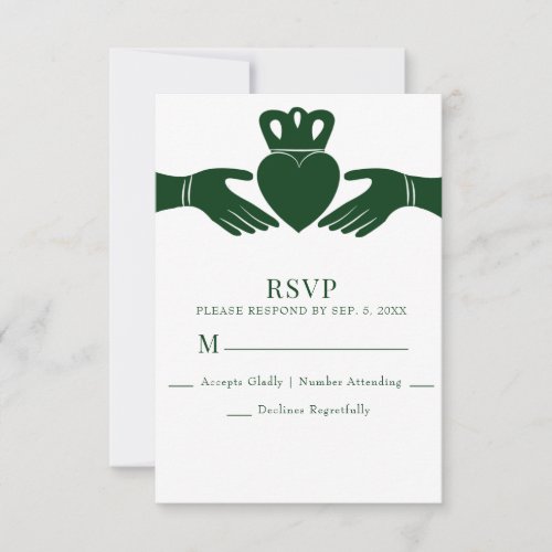 Irish Claddagh Ring Simple Graphic Green Wedding RSVP Card