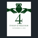 Irish Claddagh Ring Simple Graphic Green Wedding Table Number<br><div class="desc">These wedding table number cards have a simple hand drawn style illustration of an Irish claddagh heart traditionally found on claddagh rings. The graphic is in a dark hunter or forest green set against a white background</div>