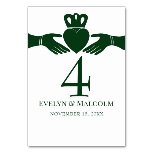 Irish Claddagh Ring Simple Graphic Green Wedding Table Number