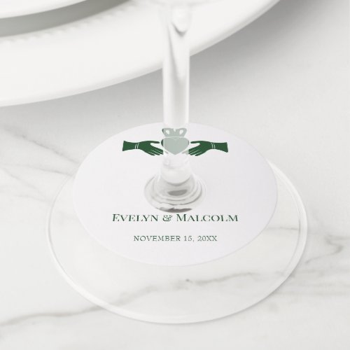 Irish Claddagh Ring Simple Graphic Green Wedding Wine Glass Tag
