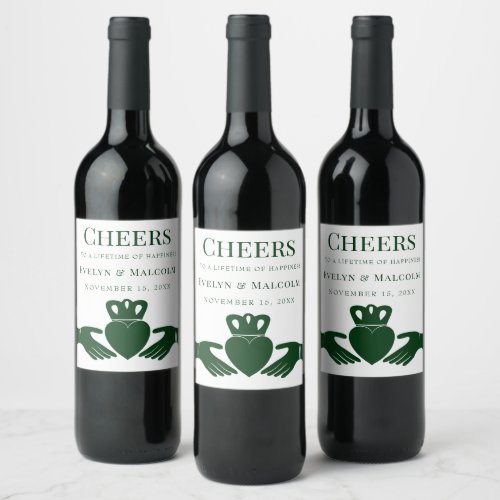 Irish Claddagh Ring Simple Graphic Green Wedding Wine Label