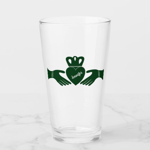 Irish Claddagh Ring Simple Graphic in Green Glass