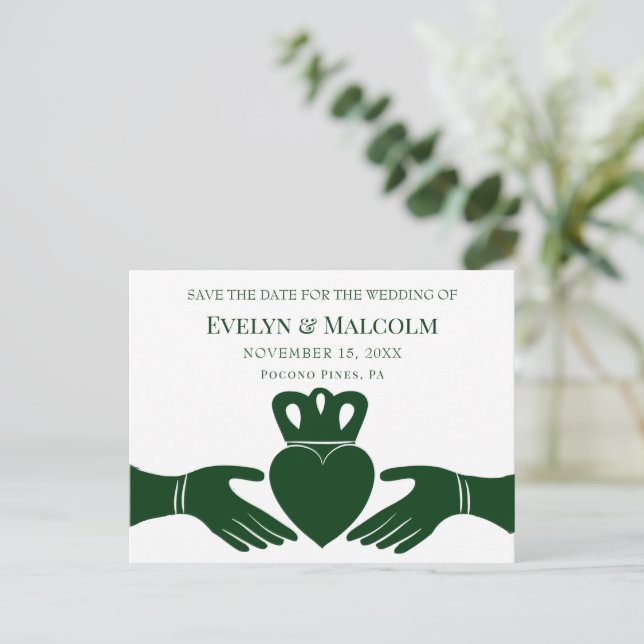 Irish Claddagh Ring STD Save the Date Wedding Announcement Postcard (Standing Front)