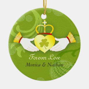 Irish Claddagh Ring Wedding Newlyweds Photo Ceramic Ornament
